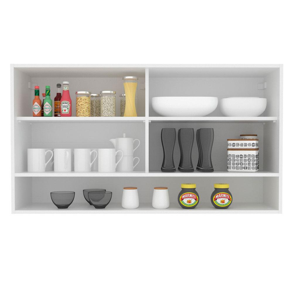 Armário de Cozinha Aéreo 2 Portas de Correr de Vidro Reflex e 1 Nicho Branco Glamy Madesa