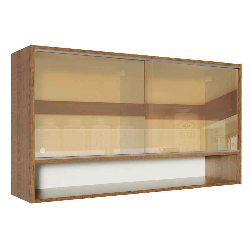Armário de Cozinha Aéreo 2 Portas de Correr de Vidro Reflex e 1 Nicho Rustic Glamy Madesa