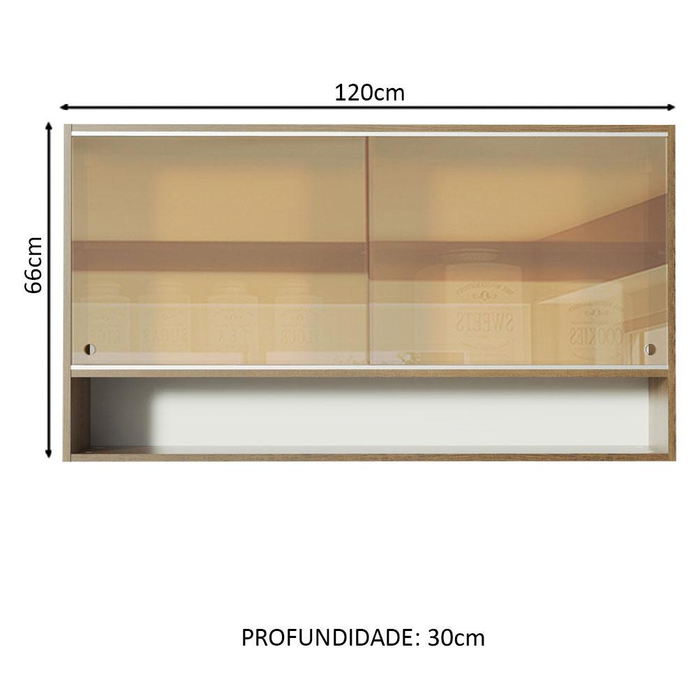 Armário de Cozinha Aéreo 2 Portas de Correr de Vidro Reflex e 1 Nicho Rustic Glamy Madesa