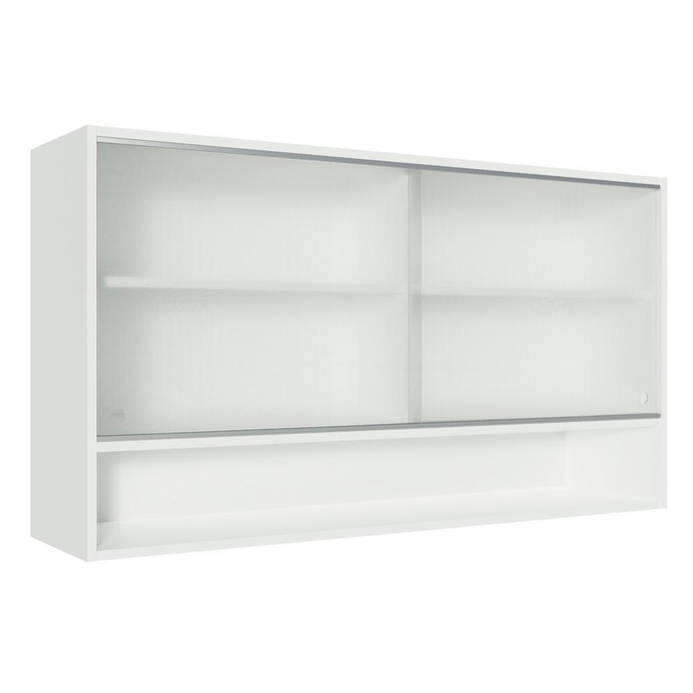 Armário de Cozinha Aéreo 2 Portas de Correr de Vidro e 1 Nicho Branco Glamy Madesa