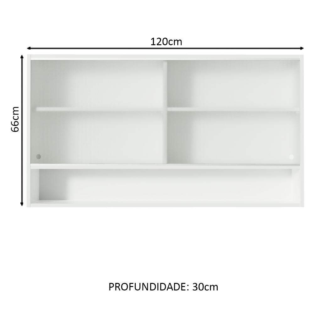 Armário de Cozinha Aéreo 2 Portas de Correr de Vidro e 1 Nicho Branco Glamy Madesa