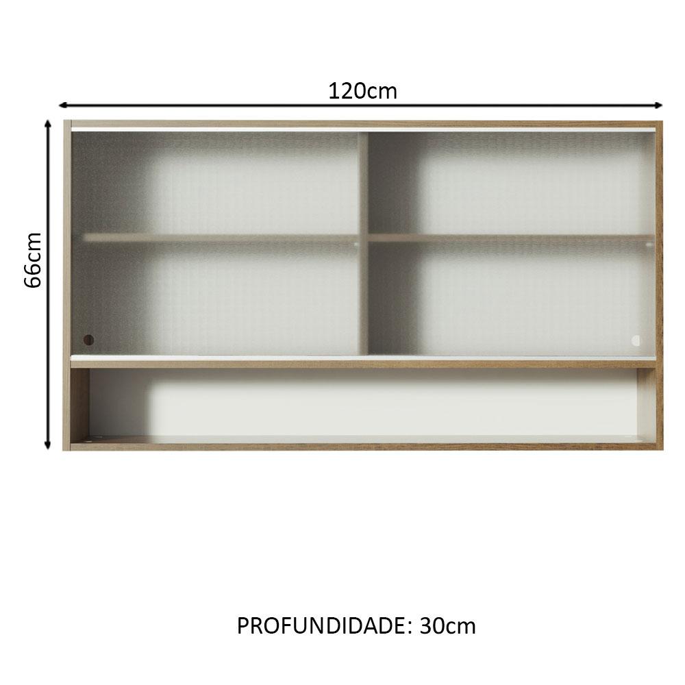 Armário de Cozinha Aéreo 2 Portas de Correr de Vidro e 1 Nicho Rustic Glamy Madesa