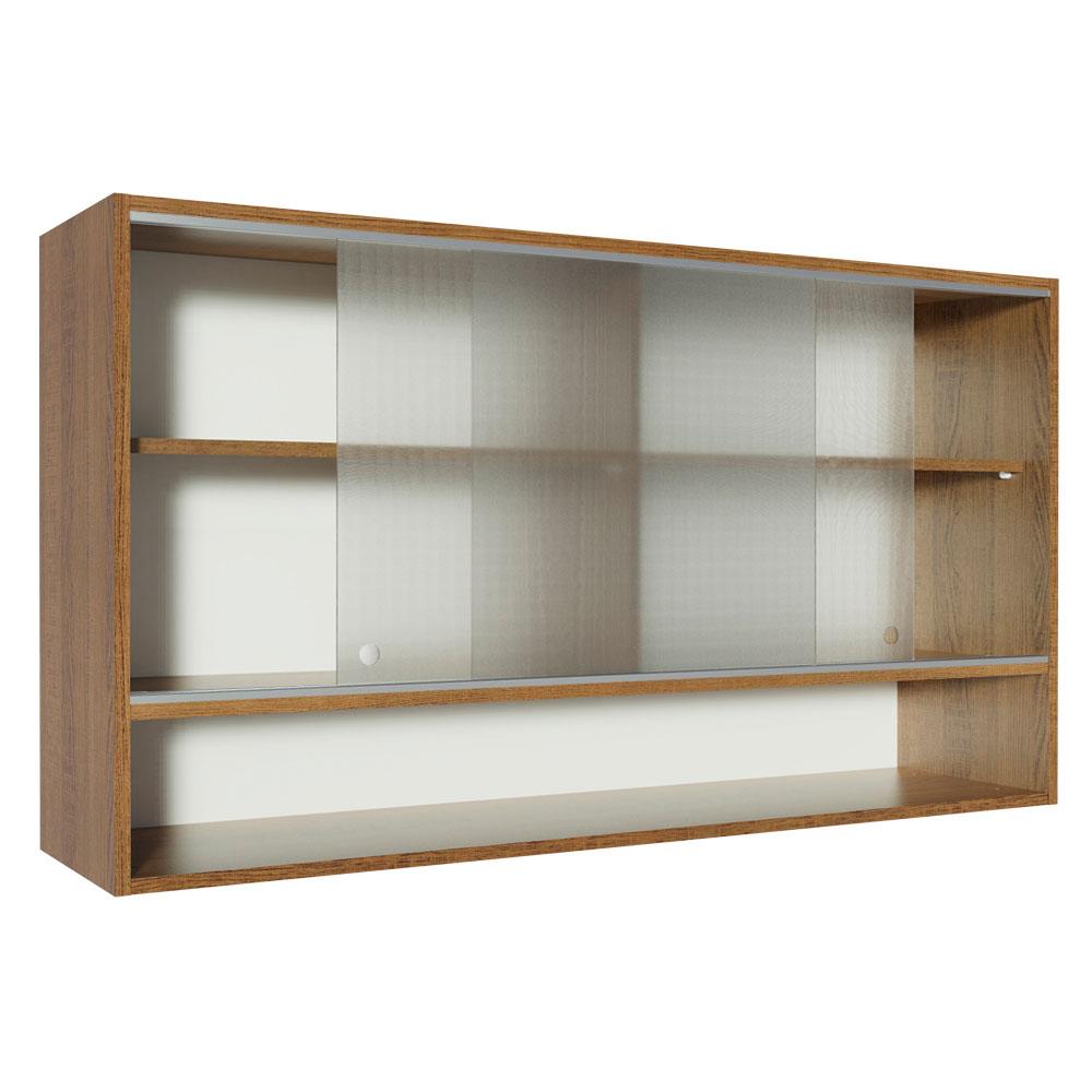 Armário de Cozinha Aéreo 2 Portas de Correr de Vidro e 1 Nicho Rustic Glamy Madesa