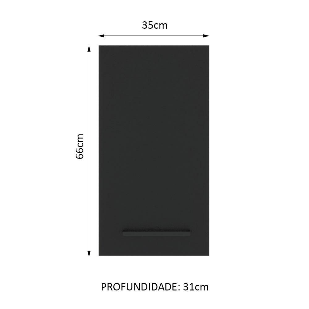 Armário de Cozinha Aéreo 35 cm 1 Porta Rustic/Preto Agata Madesa