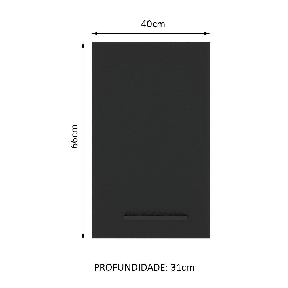 Armário de Cozinha Aéreo 40 cm 1 Porta Branco/Preto Agata Madesa