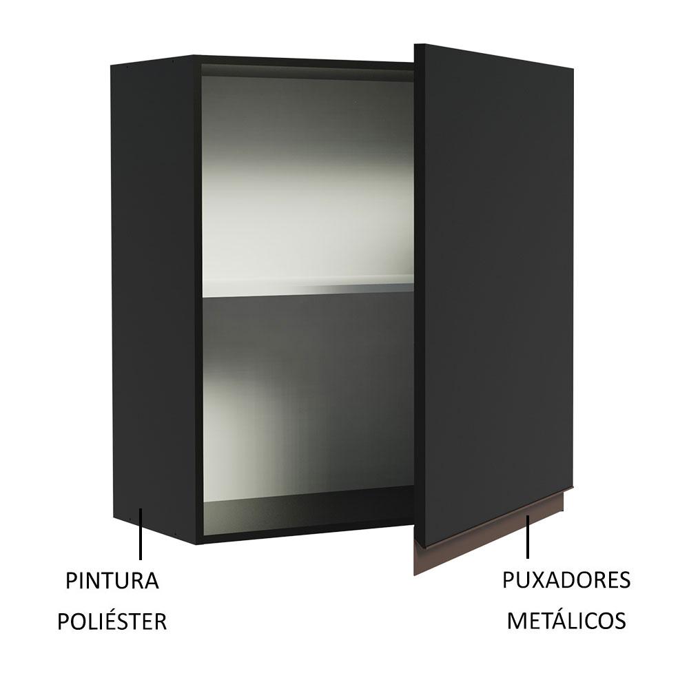 Armário de Cozinha Aéreo 60 cm 1 Porta Preto Reims Madesa