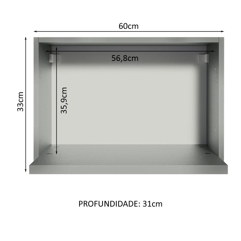 Armário de Cozinha Aéreo 60 cm com Nicho para Forno Cinza Nice Madesa