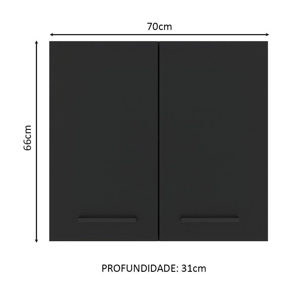 Armário de Cozinha Aéreo 70 cm 2 Portas Branco/Preto Agata Madesa
