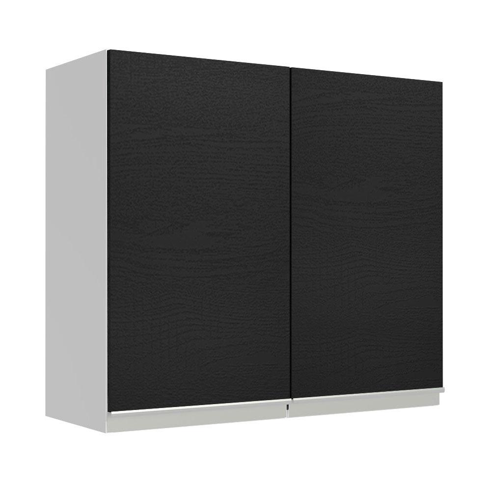 Armário de Cozinha Aéreo 70 cm 2 Portas Branco/Preto Glamy Madesa