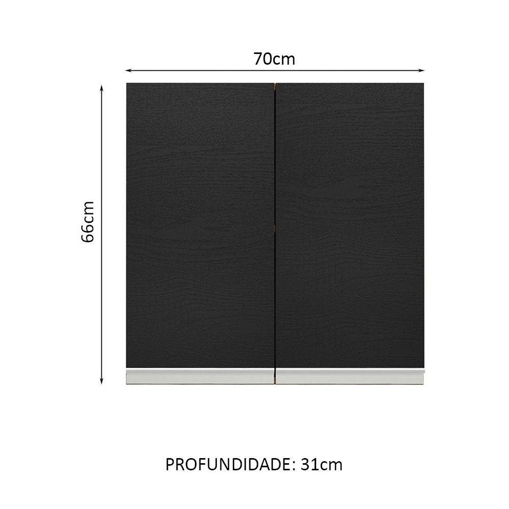 Armário de Cozinha Aéreo 70 cm 2 Portas Rustic/Preto Glamy Madesa