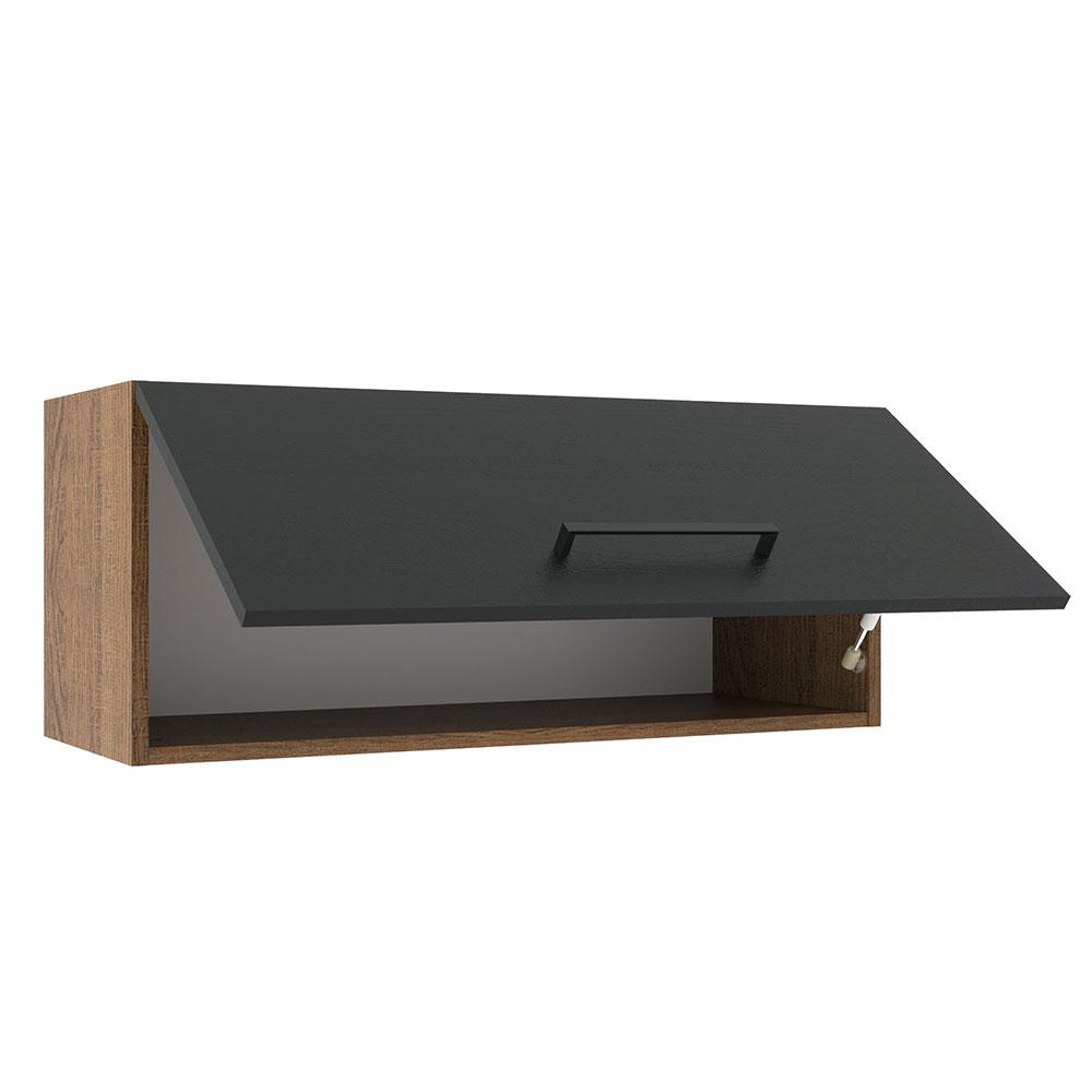 Armário de Cozinha Aéreo 80 cm 1 Porta Basculante Rustic/Preto Agata Madesa