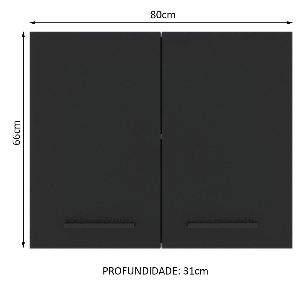 Armário de Cozinha Aéreo 80 cm 2 Portas Branco/Preto Agata Madesa