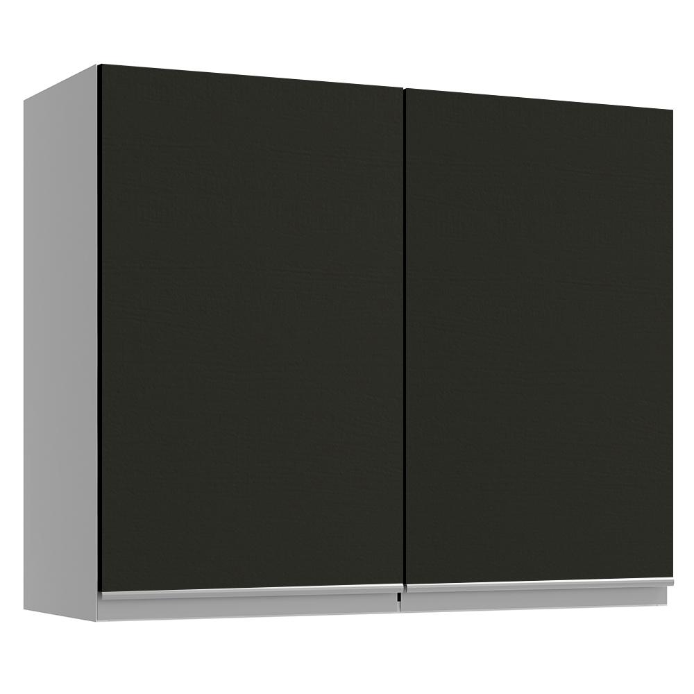 Armário de Cozinha Aéreo 80 cm 2 Portas Branco/Preto Glamy Madesa