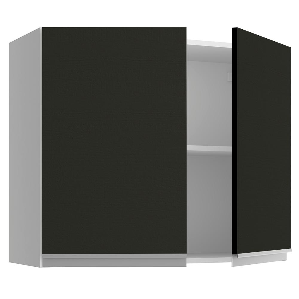 Armário de Cozinha Aéreo 80 cm 2 Portas Branco/Preto Glamy Madesa