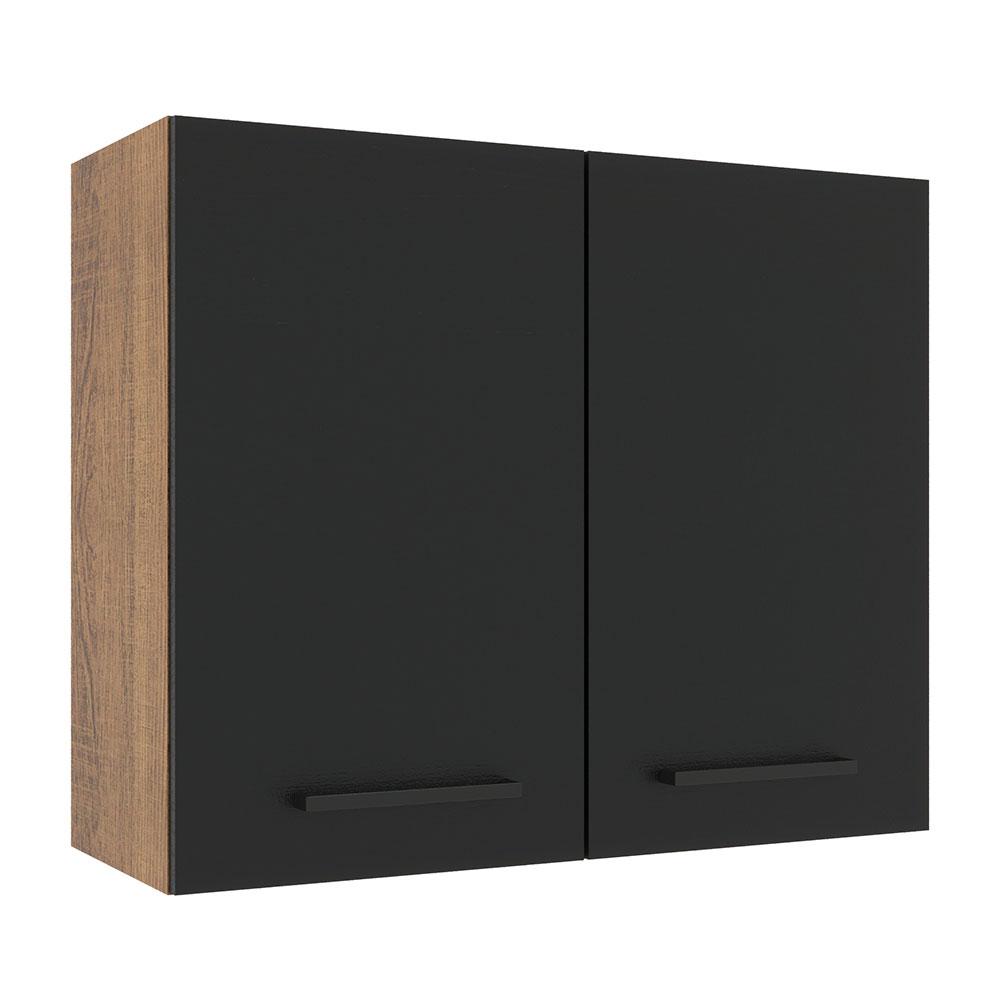 Armário de Cozinha Aéreo 80 cm 2 Portas Rustic/Preto Agata Madesa