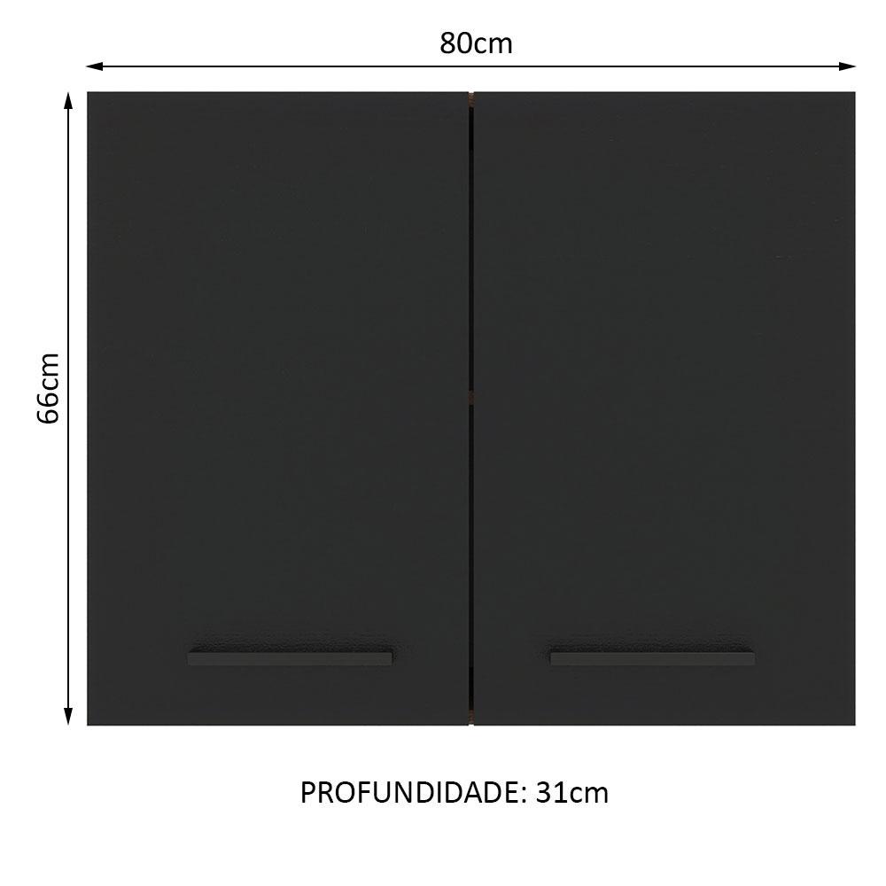 Armário de Cozinha Aéreo 80 cm 2 Portas Rustic/Preto Agata Madesa