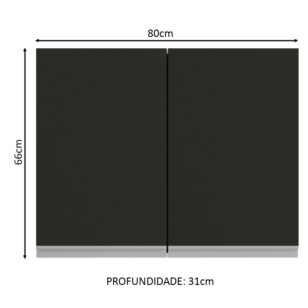 Armário de Cozinha Aéreo 80 cm 2 Portas Rustic/Preto Glamy Madesa