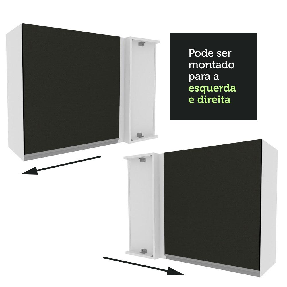 Armário de Cozinha Aéreo de Canto 1 Porta Branco/Preto Glamy Madesa