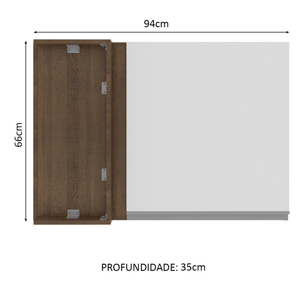 Armário de Cozinha Aéreo de Canto 1 Porta Rustic/Branco Glamy Madesa