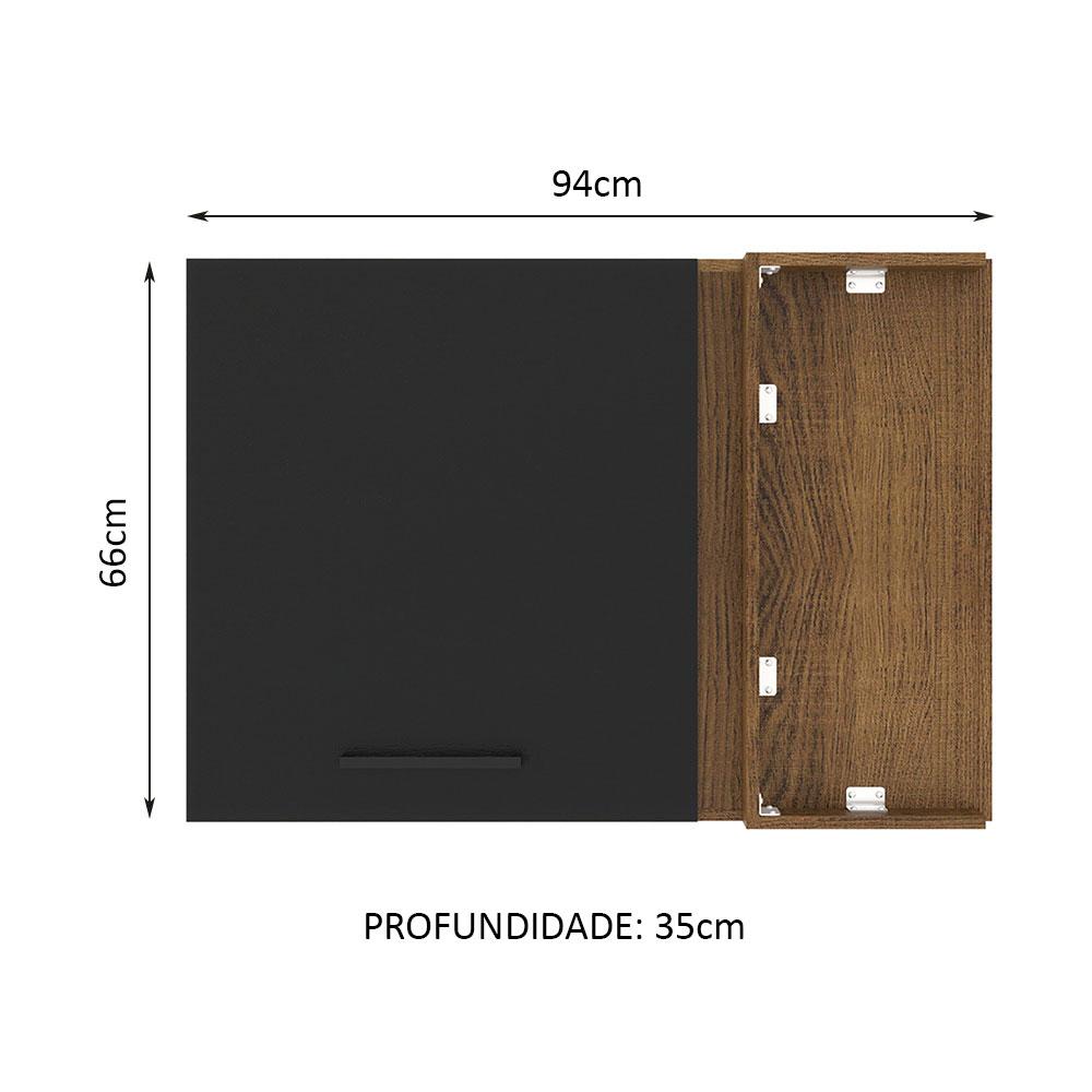 Armário de Cozinha Aéreo de Canto 1 Porta Rustic/Preto Agata Madesa