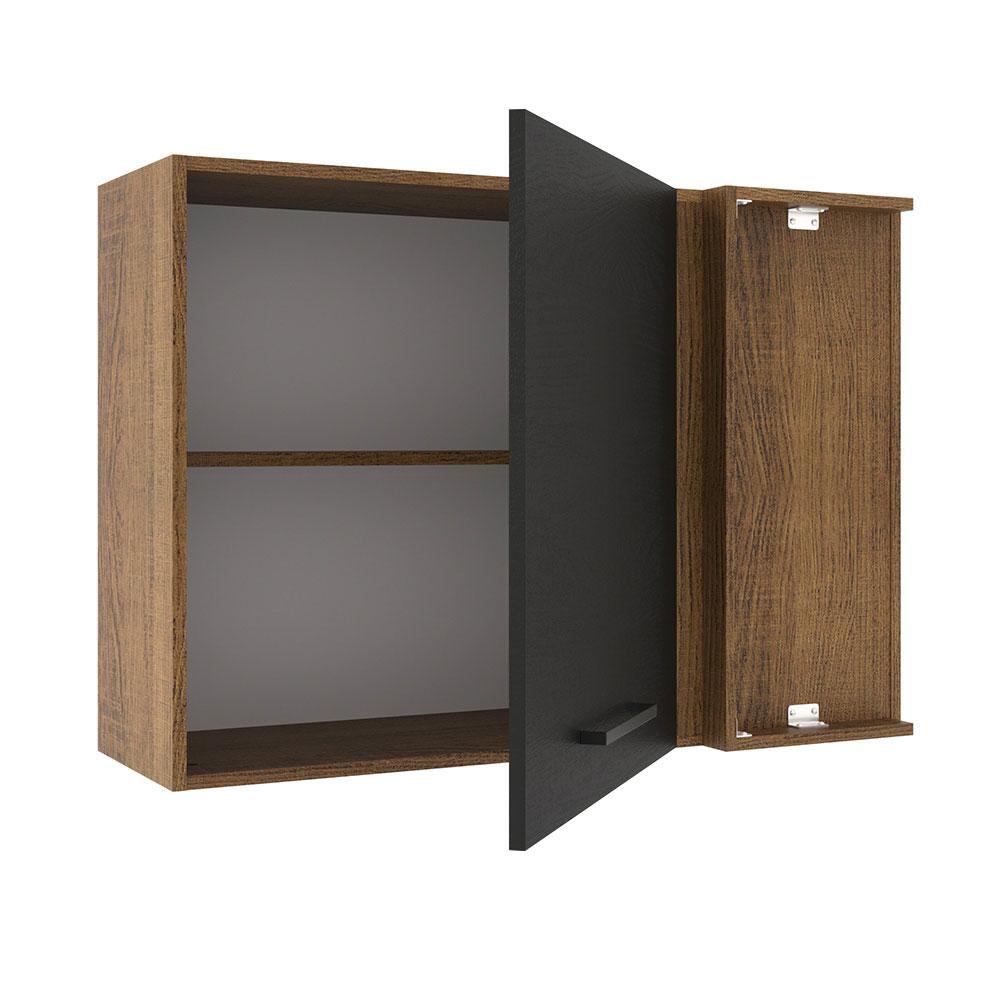 Armário de Cozinha Aéreo de Canto 1 Porta Rustic/Preto Agata Madesa