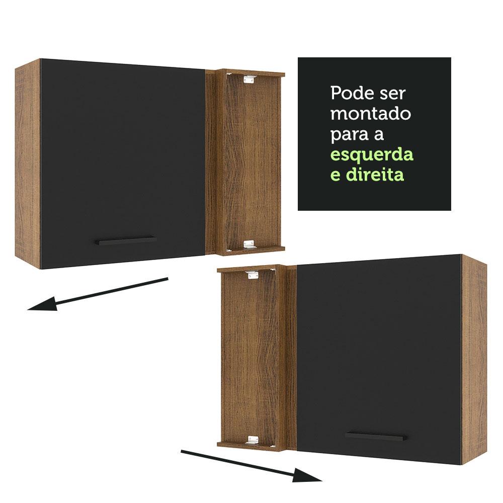 Armário de Cozinha Aéreo de Canto 1 Porta Rustic/Preto Agata Madesa