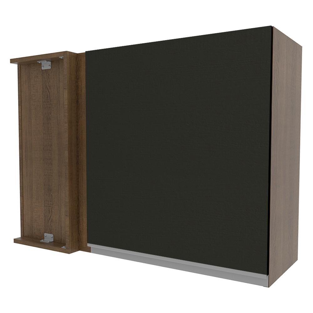 Armário de Cozinha Aéreo de Canto 1 Porta Rustic/Preto Glamy Madesa