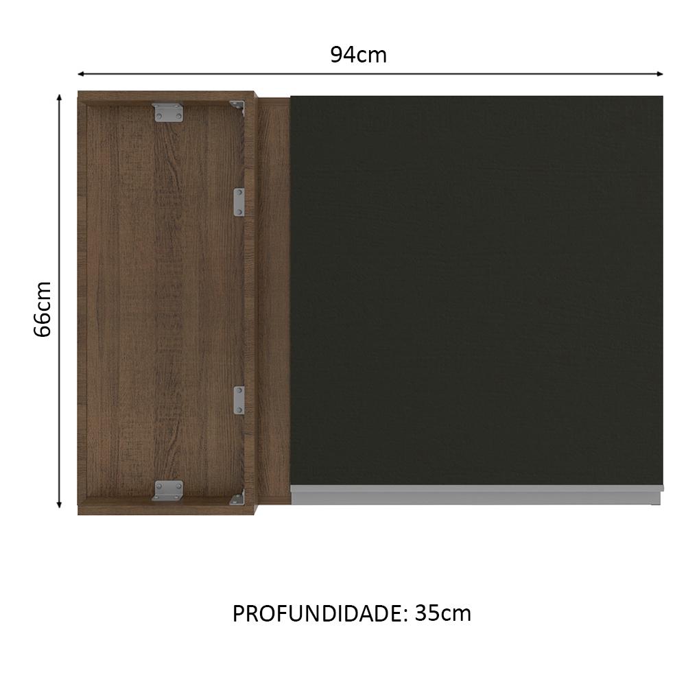 Armário de Cozinha Aéreo de Canto 1 Porta Rustic/Preto Glamy Madesa
