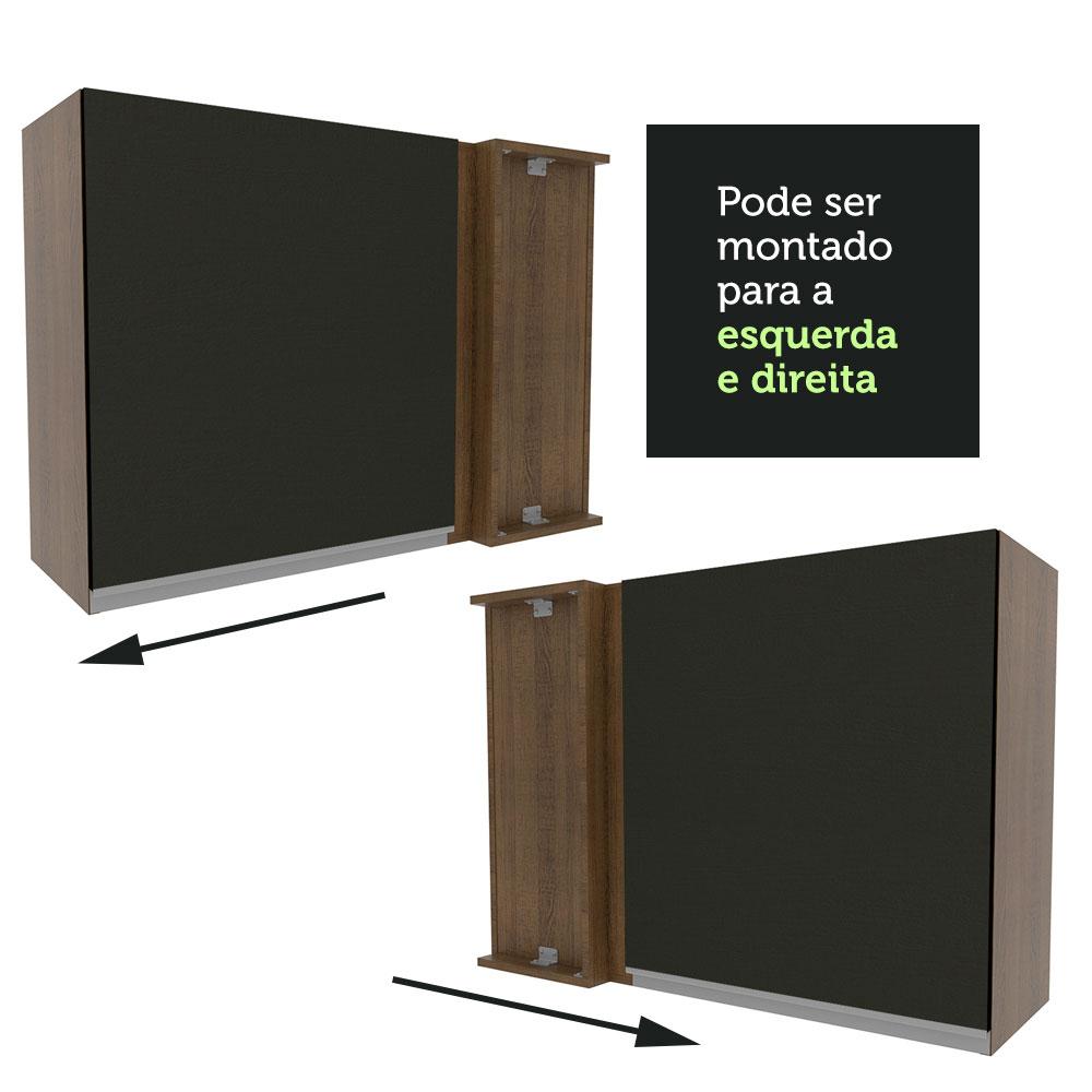 Armário de Cozinha Aéreo de Canto 1 Porta Rustic/Preto Glamy Madesa