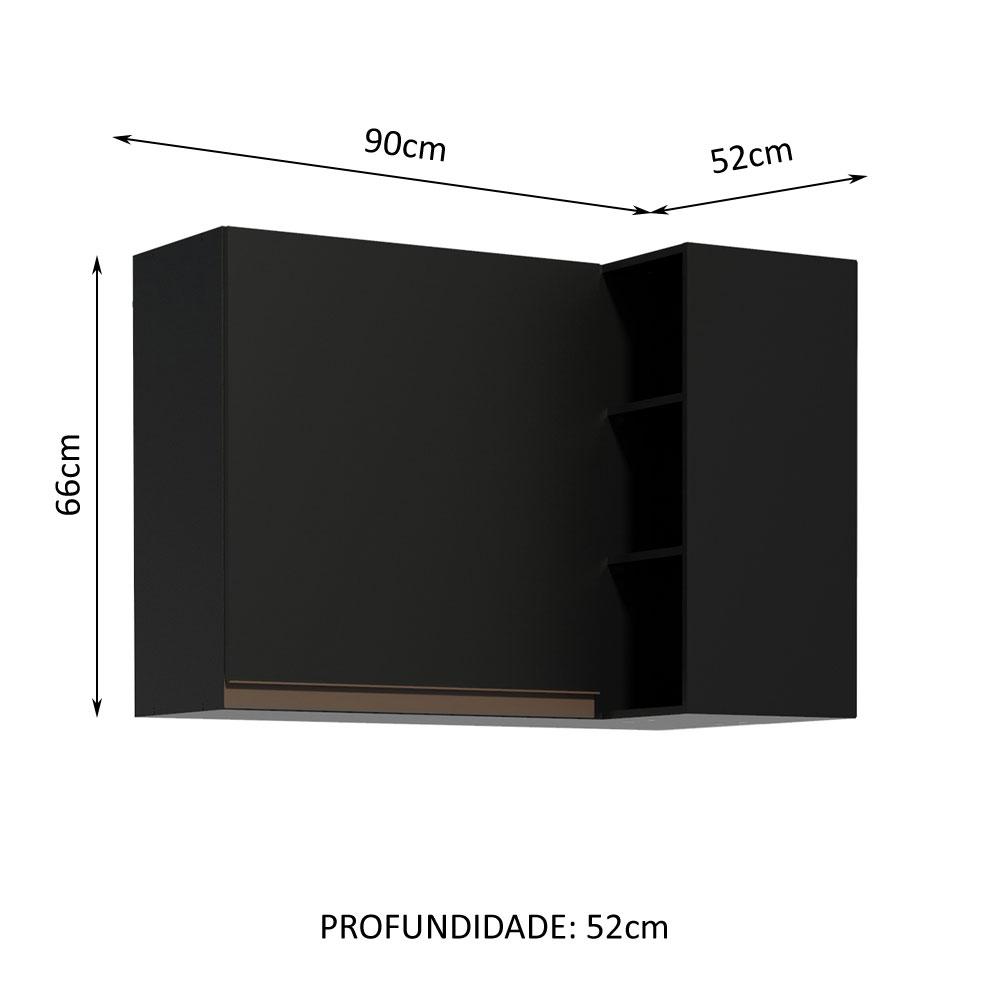 Armário de Cozinha Aéreo de Canto 1 Porta e Adega Preto Reims Madesa 