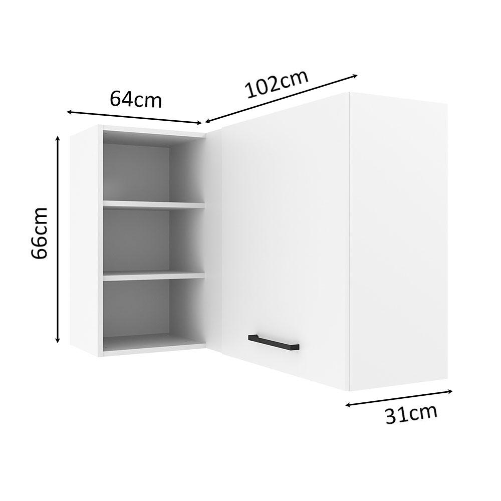 Armário de Cozinha Aéreo de Canto 1 Porta para linha de 60 cm de profundidade Branco Agata Madesa