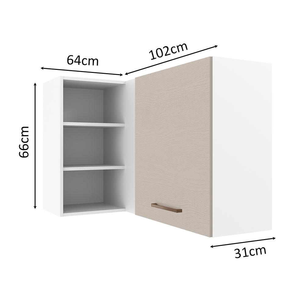Armário de Cozinha Aéreo de Canto 1 Porta para linha de 60 cm de profundidade Branco/Crema Agata Madesa