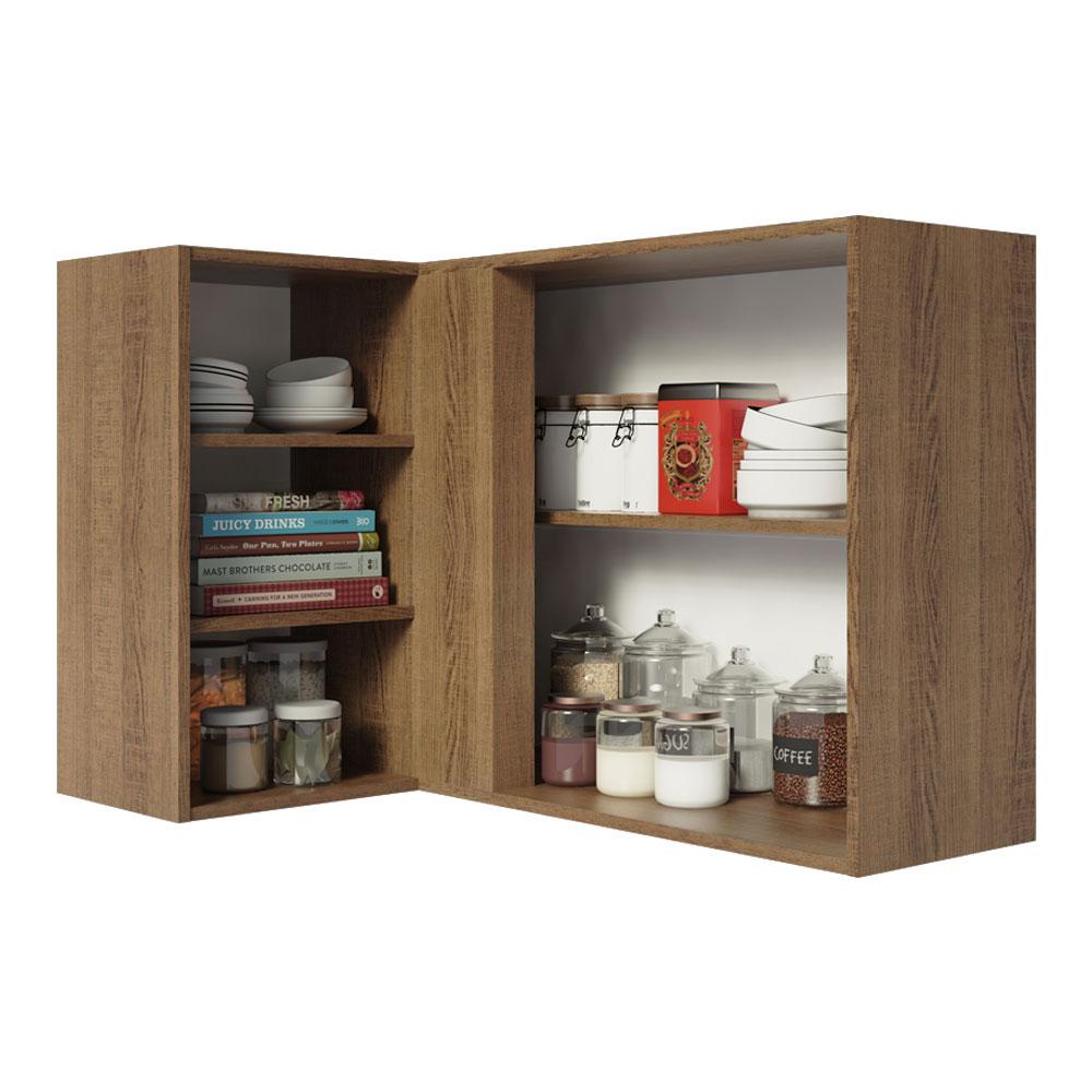 Armário de Cozinha Aéreo de Canto 1 Porta para linha de 60 cm de profundidade Rustic/Branco Agata Madesa