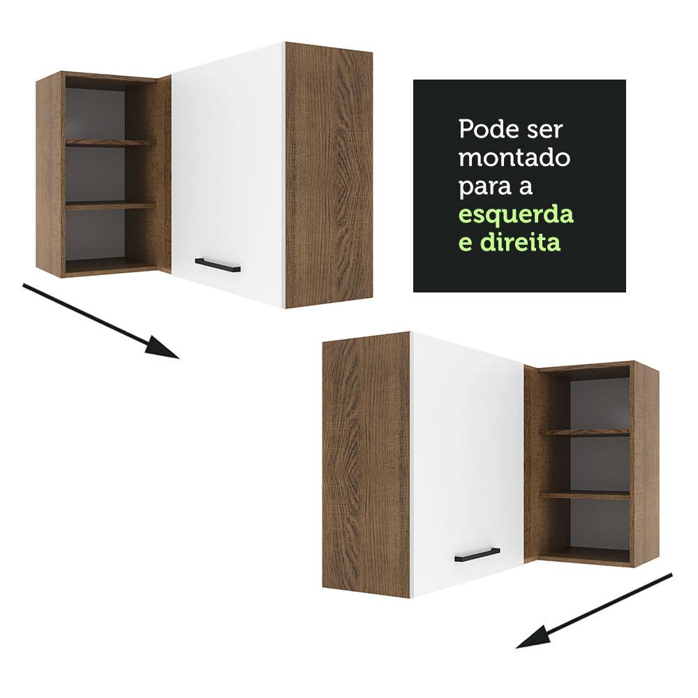 Armário de Cozinha Aéreo de Canto 1 Porta para linha de 60 cm de profundidade Rustic/Branco Agata Madesa