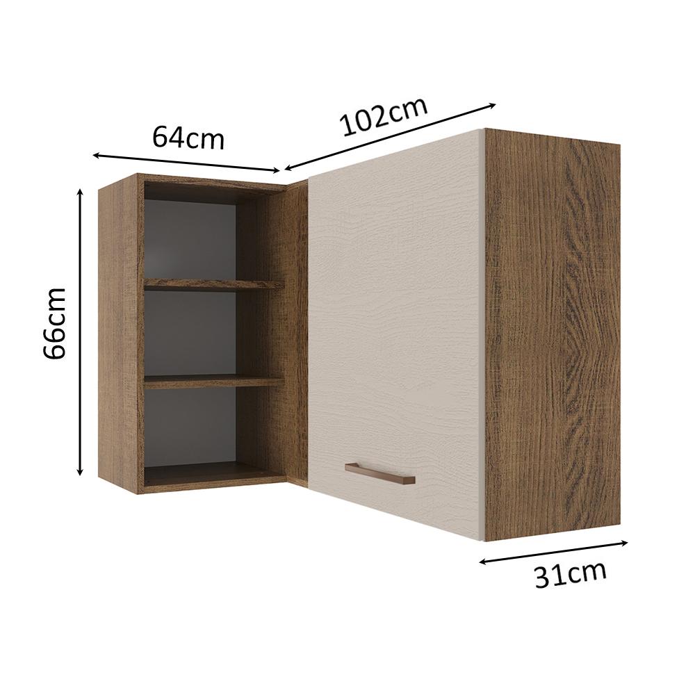 Armário de Cozinha Aéreo de Canto 1 Porta para linha de 60 cm de profundidade Rustic/Crema Agata Madesa
