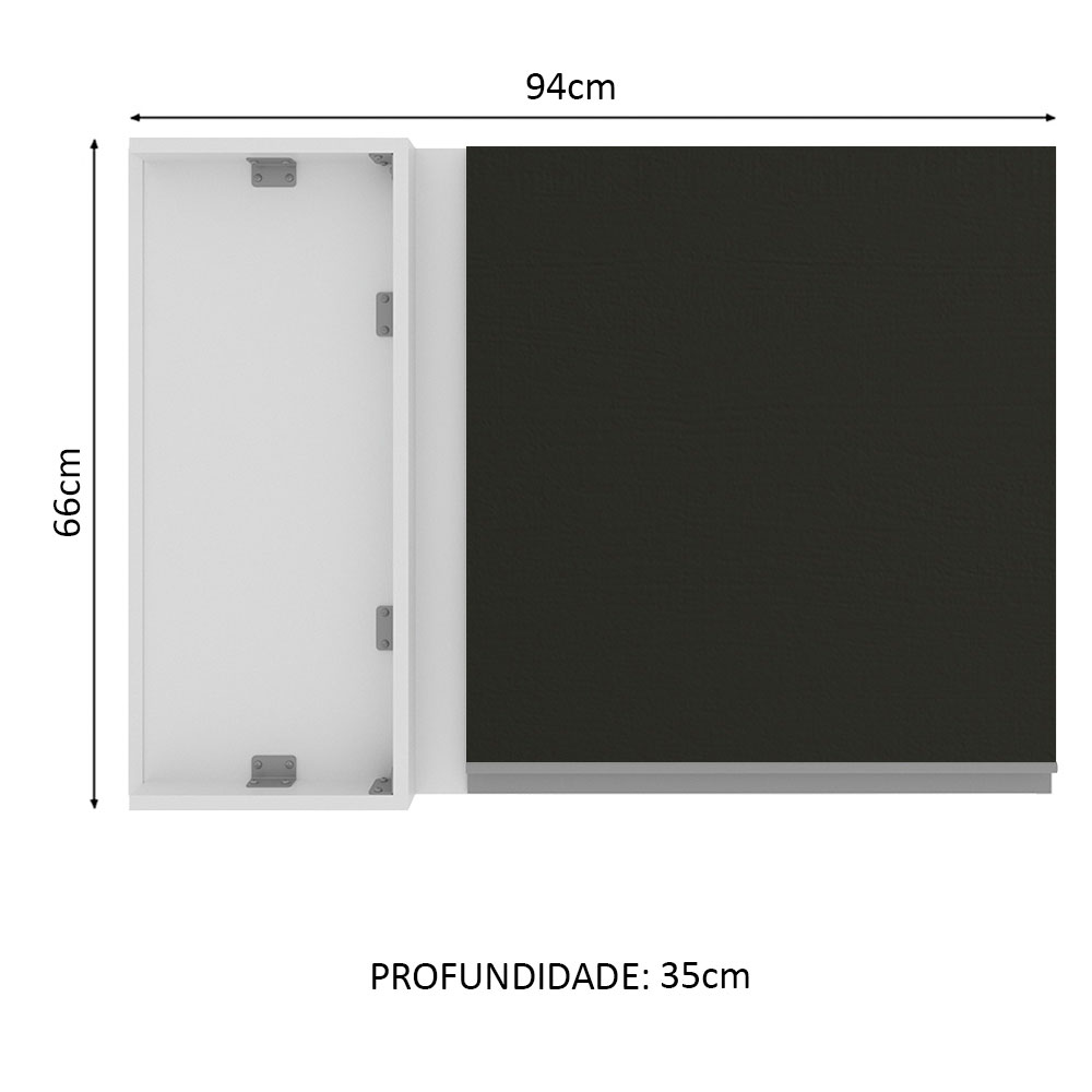 Armário de Cozinha Aéreo de Canto 100% MDF 1 Porta Branco/Preto Acordes Madesa