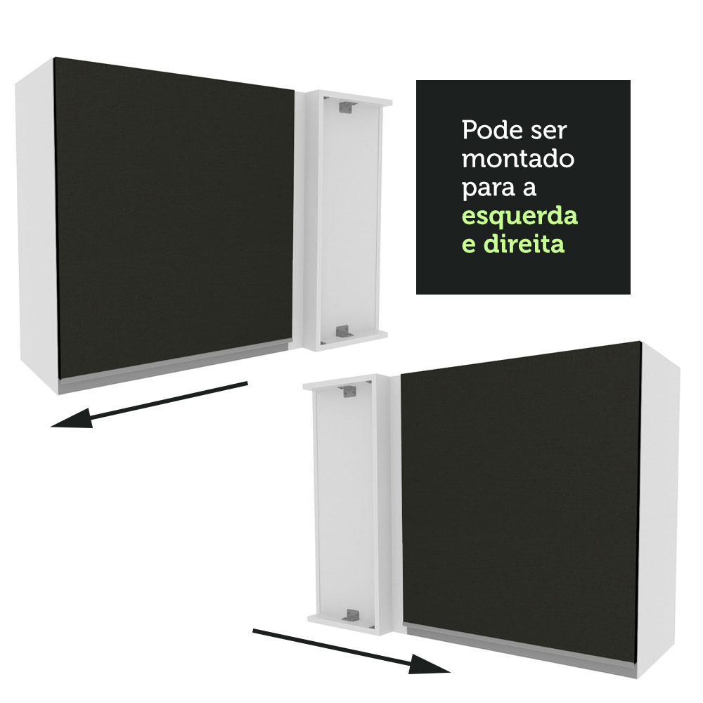 Armário de Cozinha Aéreo de Canto 100% MDF 1 Porta Branco/Preto Acordes Madesa