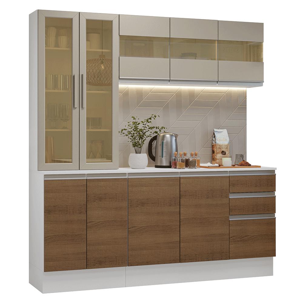 Armário de Cozinha Compacta 100% MDF 180 cm Branco/Rustic/Crema Smart Madesa 03