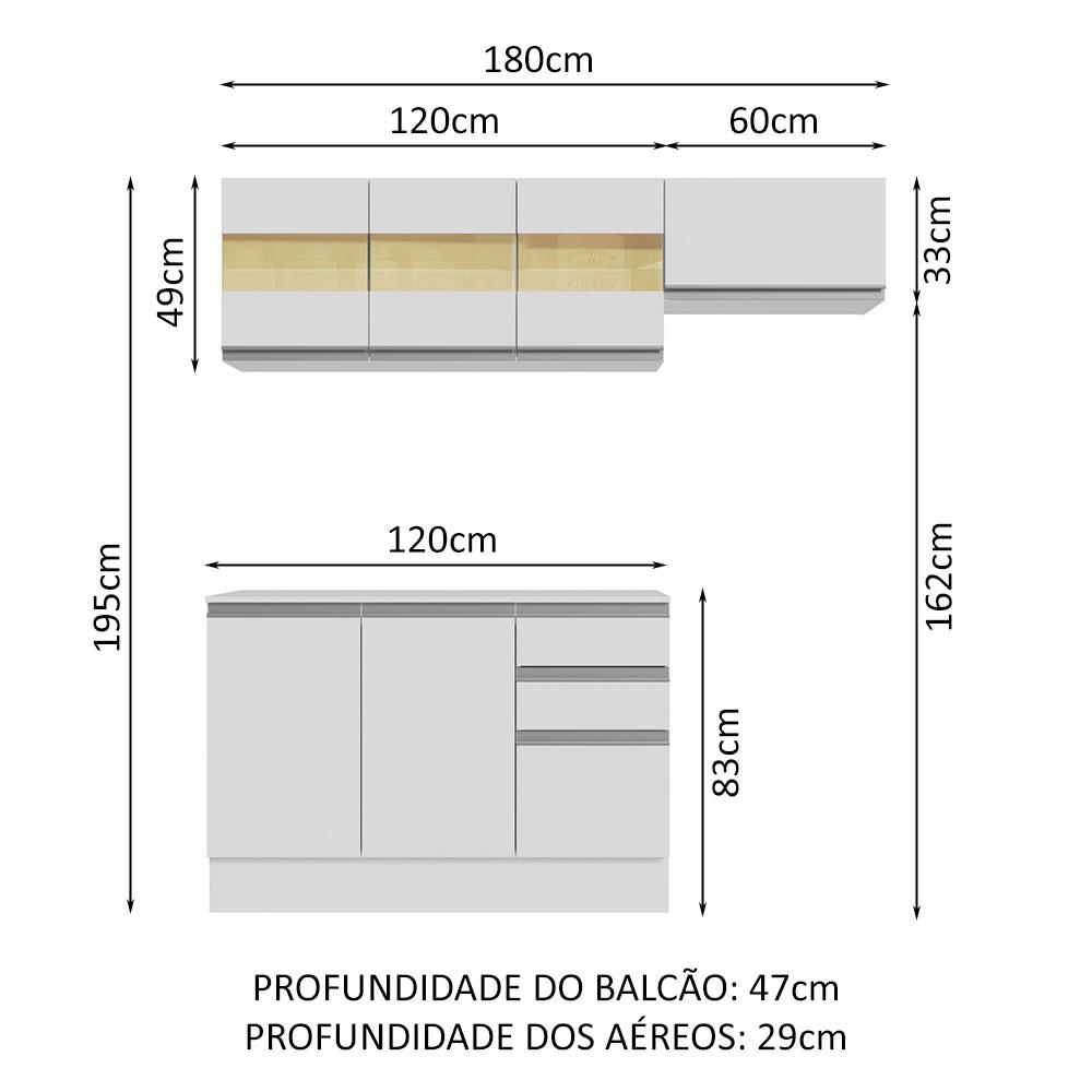 Armário de Cozinha Compacta 100% MDF 180cm Branco Smart Madesa 03