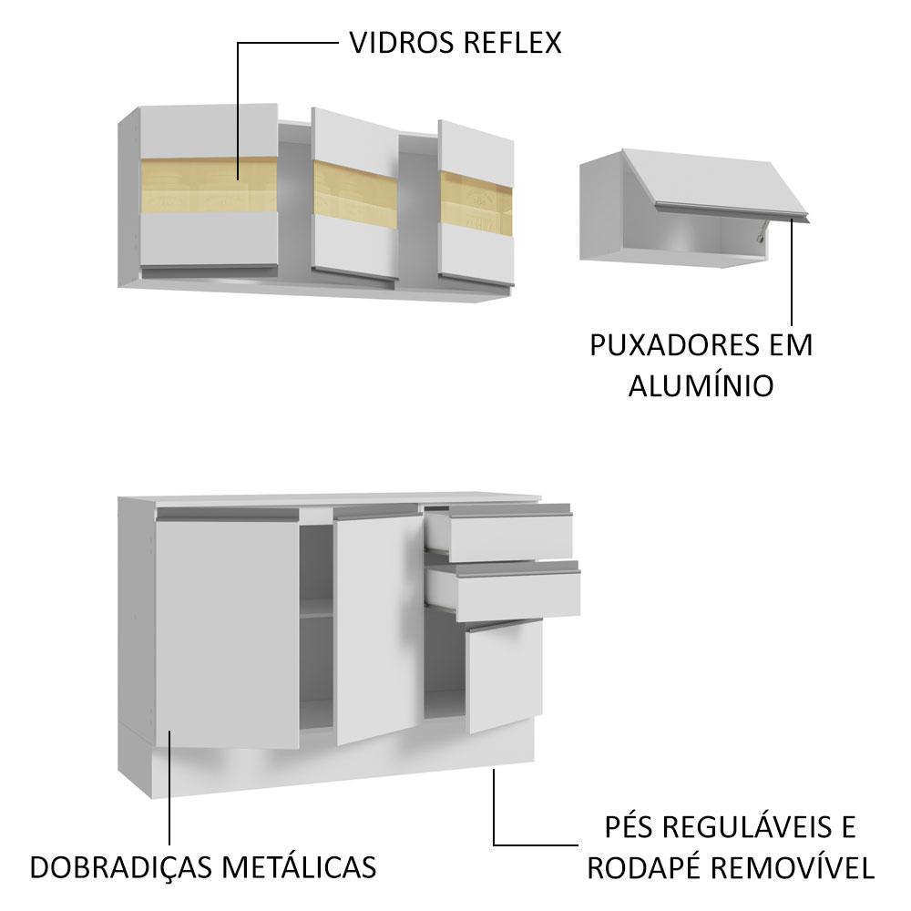 Armário de Cozinha Compacta 100% MDF 180cm Branco Smart Madesa 03