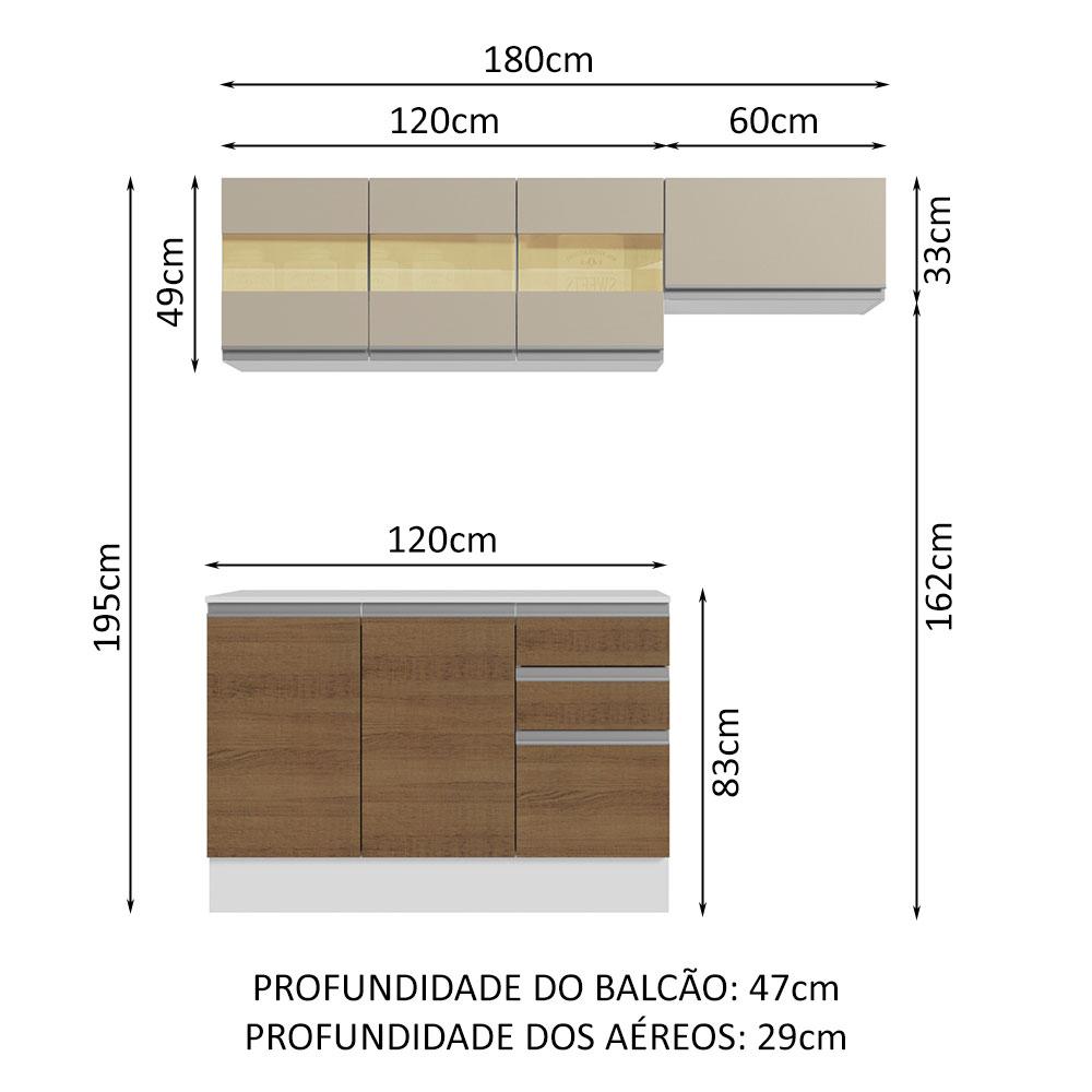 Armário de Cozinha Compacta 100% MDF 180cm Branco/Rustic/Crema Smart Madesa 03