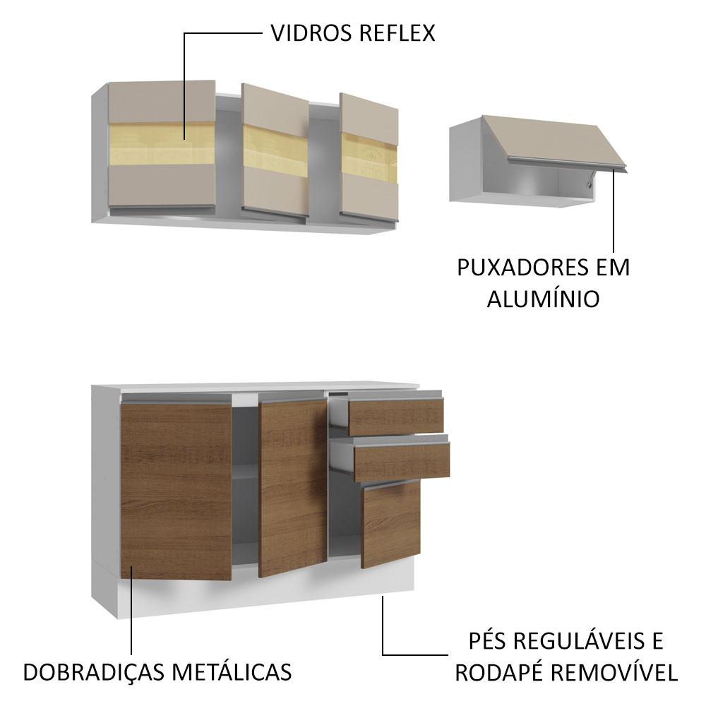 Armário de Cozinha Compacta 100% MDF 180cm Branco/Rustic/Crema Smart Madesa 03