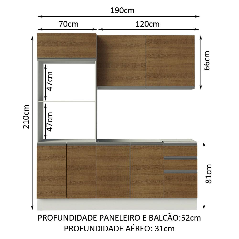 Armário de Cozinha Compacta 100% MDF Madesa Acordes XB190001 com Balcão e Torre - Branco/Rustic