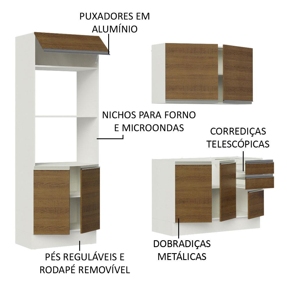 Armário de Cozinha Compacta 100% MDF Madesa Acordes XB190001 com Balcão e Torre - Branco/Rustic