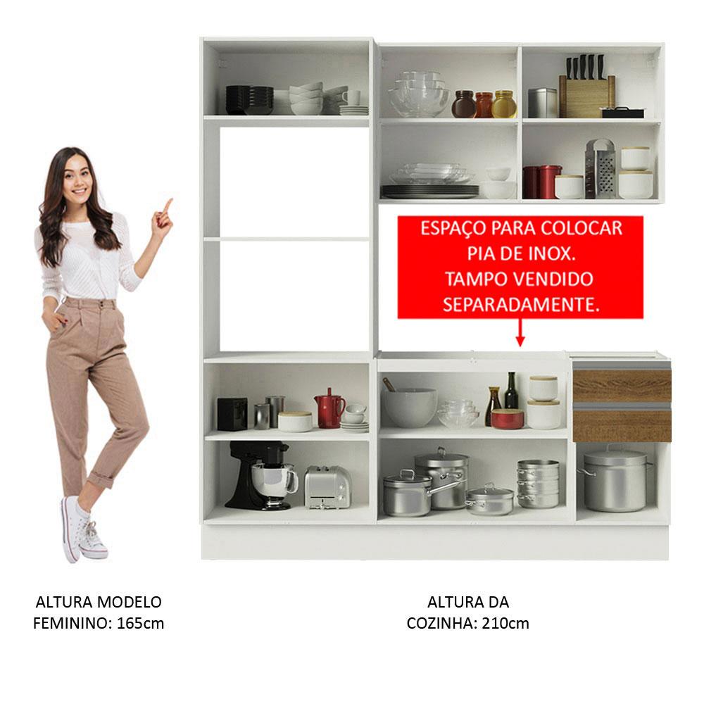 Armário de Cozinha Compacta 100% MDF Madesa Acordes XB190001 com Balcão e Torre - Branco/Rustic