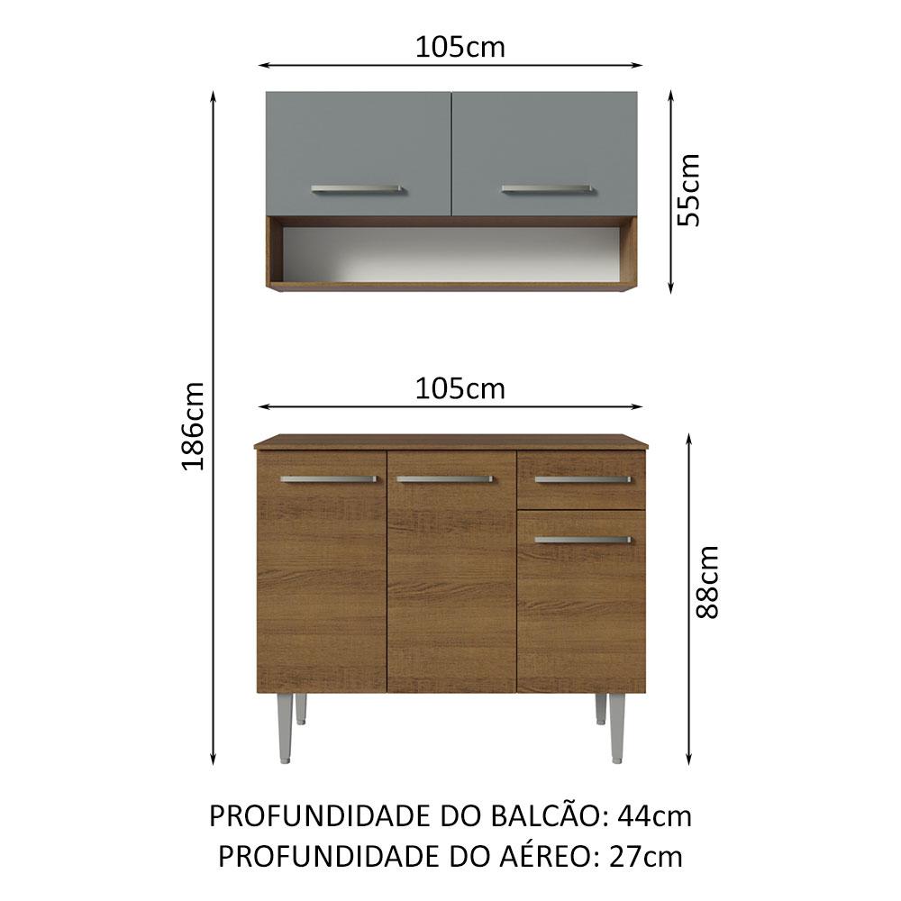 Armário de Cozinha Compacta 105cm Rustic/Cinza Emilly Madesa 03