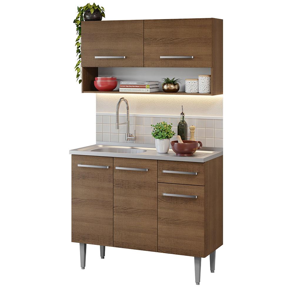 Armário de Cozinha Compacta 105cm com Pia Rustic Emilly Madesa 04