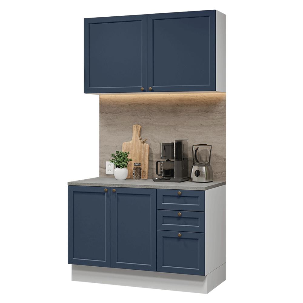 Armário de Cozinha Compacta 120 cm Branco/Azul Vik Madesa 01