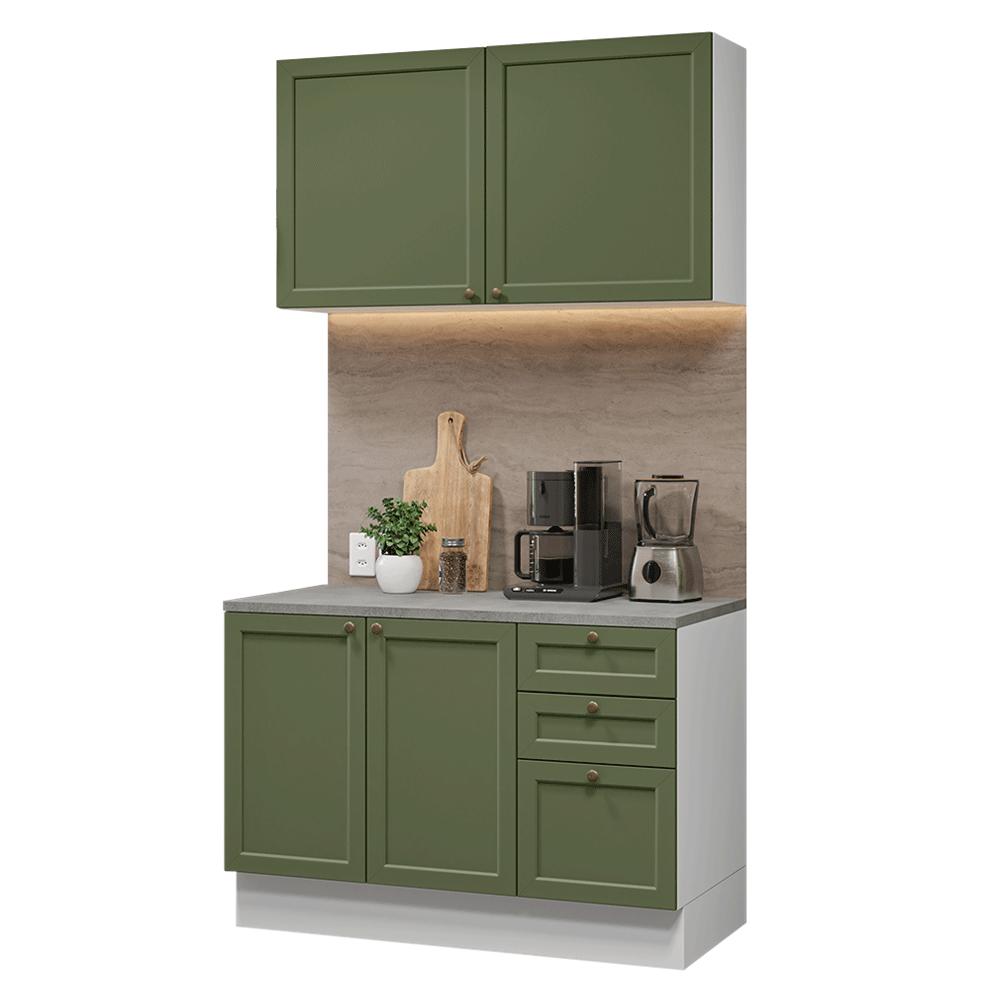 Armário de Cozinha Compacta 120 cm Branco/Verde Vik Madesa 01