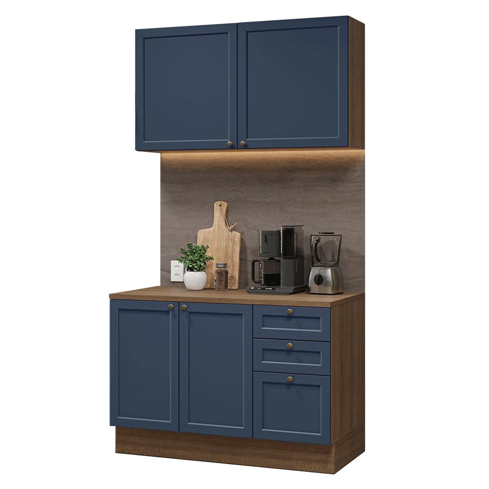 Armário de Cozinha Compacta 120 cm Rustic/Azul Vik Madesa 01